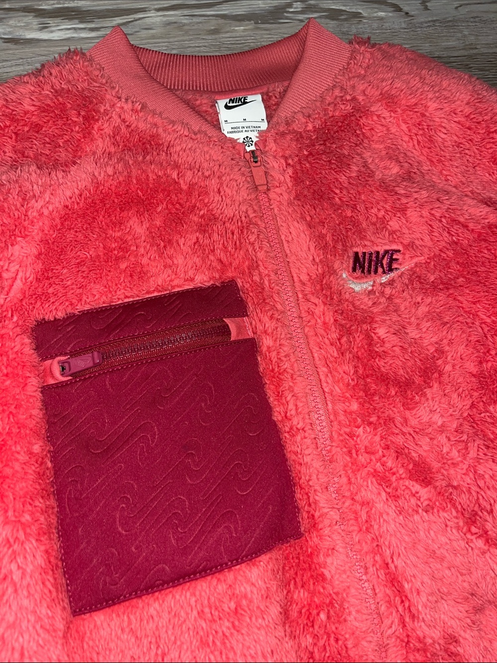 Nike Fuzzy Zip sweater with Maroon Chest Pocket